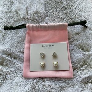 NWT Kate Spade Earring Set, gold with pearl and cubic zarconia